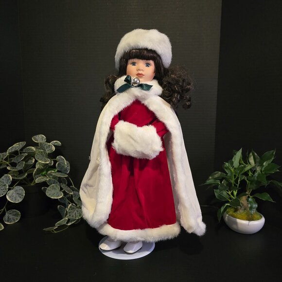 Vintage Porcelain Doll with Red Dress - Picture 1 of 7